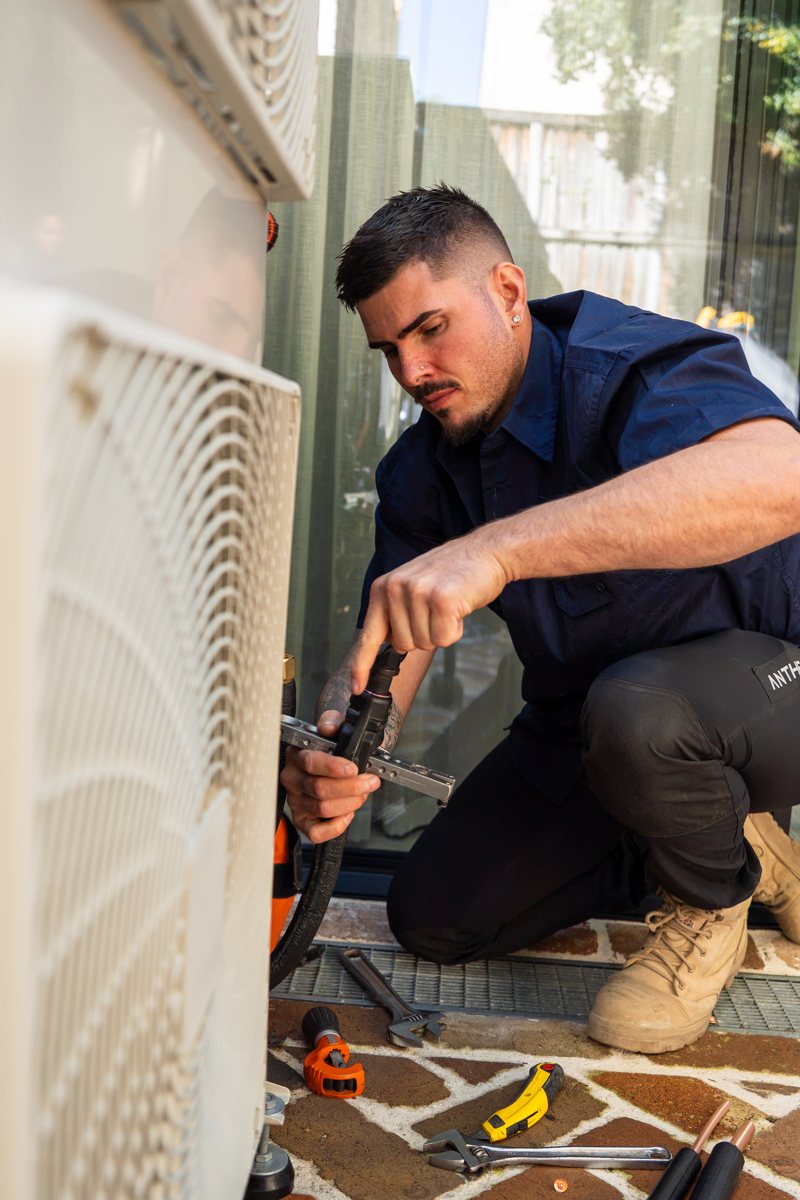 Air conditioning service and repair on an outdoor unit